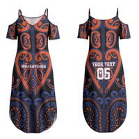Custom Aotearoa Whakatohea Family Matching Summer Maxi Dress and Hawaiian Shirt Maori Tribal Pattern LT05 Mom's Dress Navy - Polynesian Pride