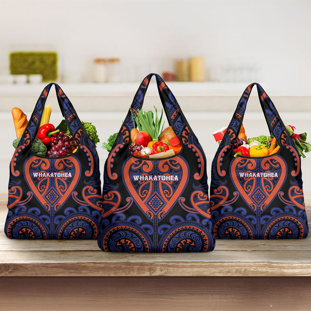 Aotearoa Whakatohea Grocery Bag Maori Tribal Pattern LT05 3-pack One Size Navy - Polynesian Pride