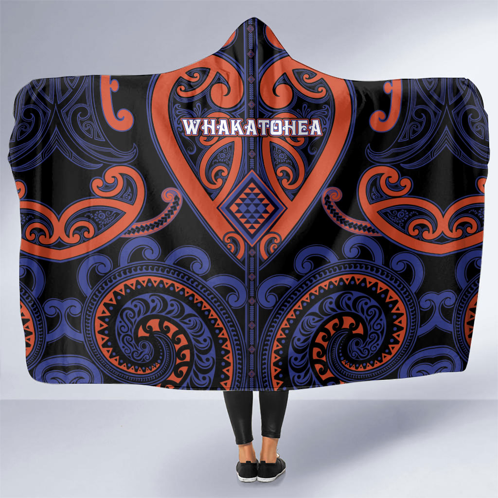 Aotearoa Whakatohea Hooded Blanket Maori Tribal Pattern LT05 One Size Navy - Polynesian Pride