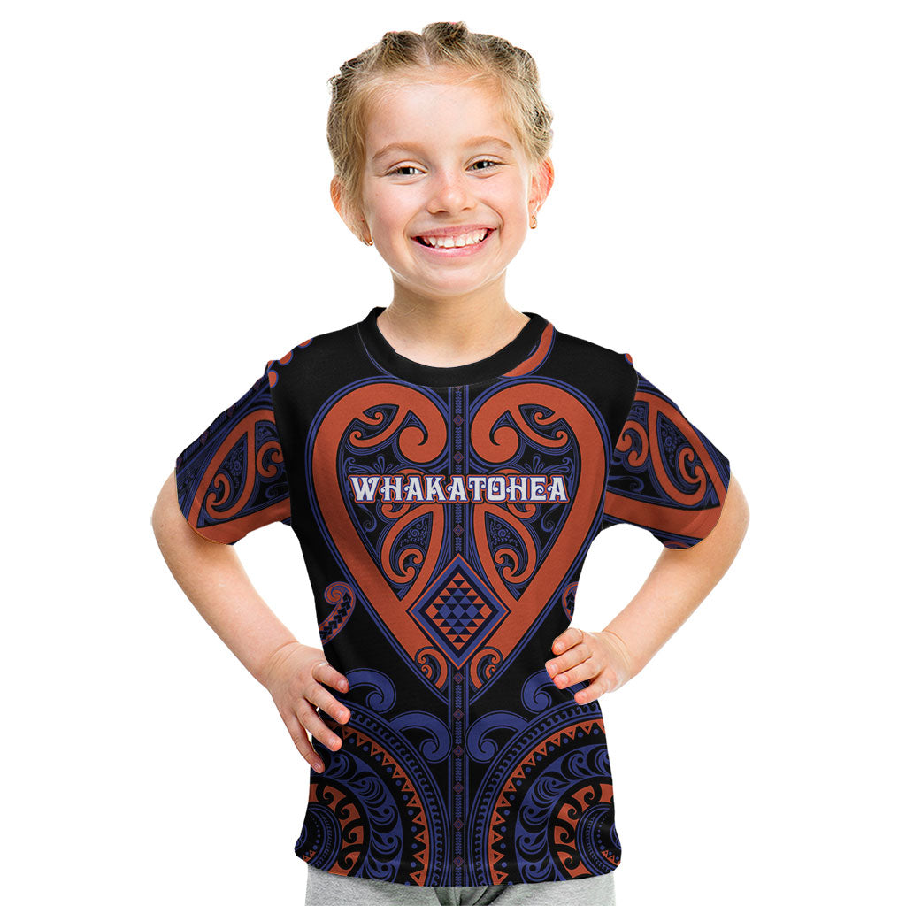 Custom Aotearoa Whakatohea Kid T Shirt Maori Tribal Pattern LT05 Navy - Polynesian Pride