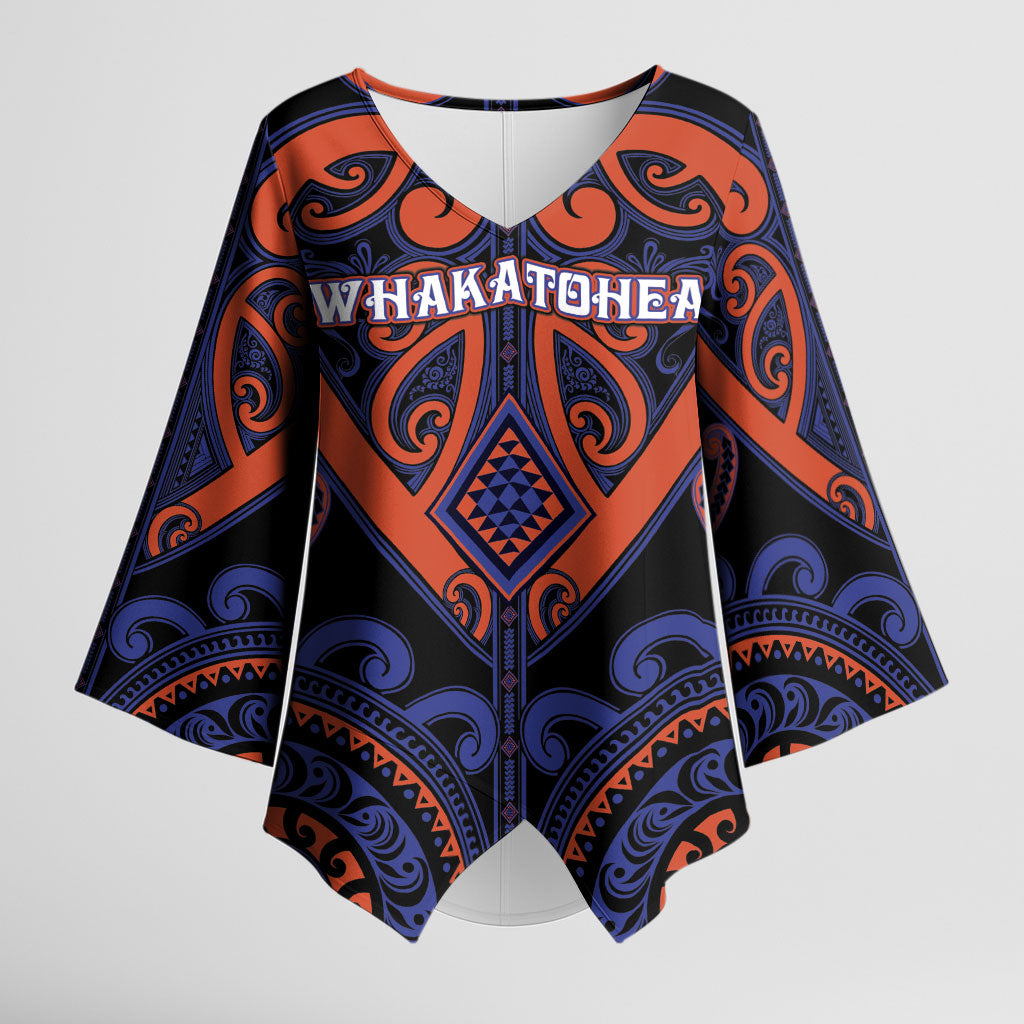 Custom Aotearoa Whakatohea Kimono Sleeve Blouse Maori Tribal Pattern LT05 Female Navy - Polynesian Pride