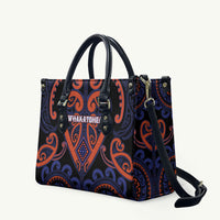 Aotearoa Whakatohea Leather Bag Maori Tribal Pattern LT05 Navy - Polynesian Pride