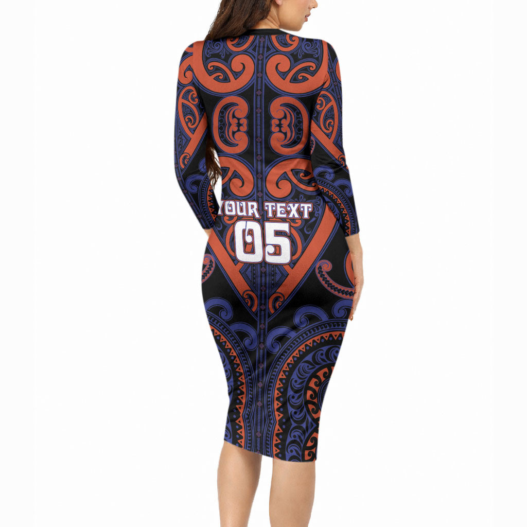 Custom Aotearoa Whakatohea Long Sleeve Bodycon Dress Maori Tribal Pattern LT05 - Polynesian Pride