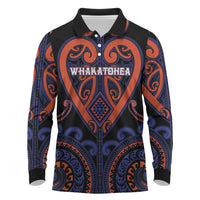 Custom Aotearoa Whakatohea Long Sleeve Polo Shirt Maori Tribal Pattern LT05 Navy - Polynesian Pride