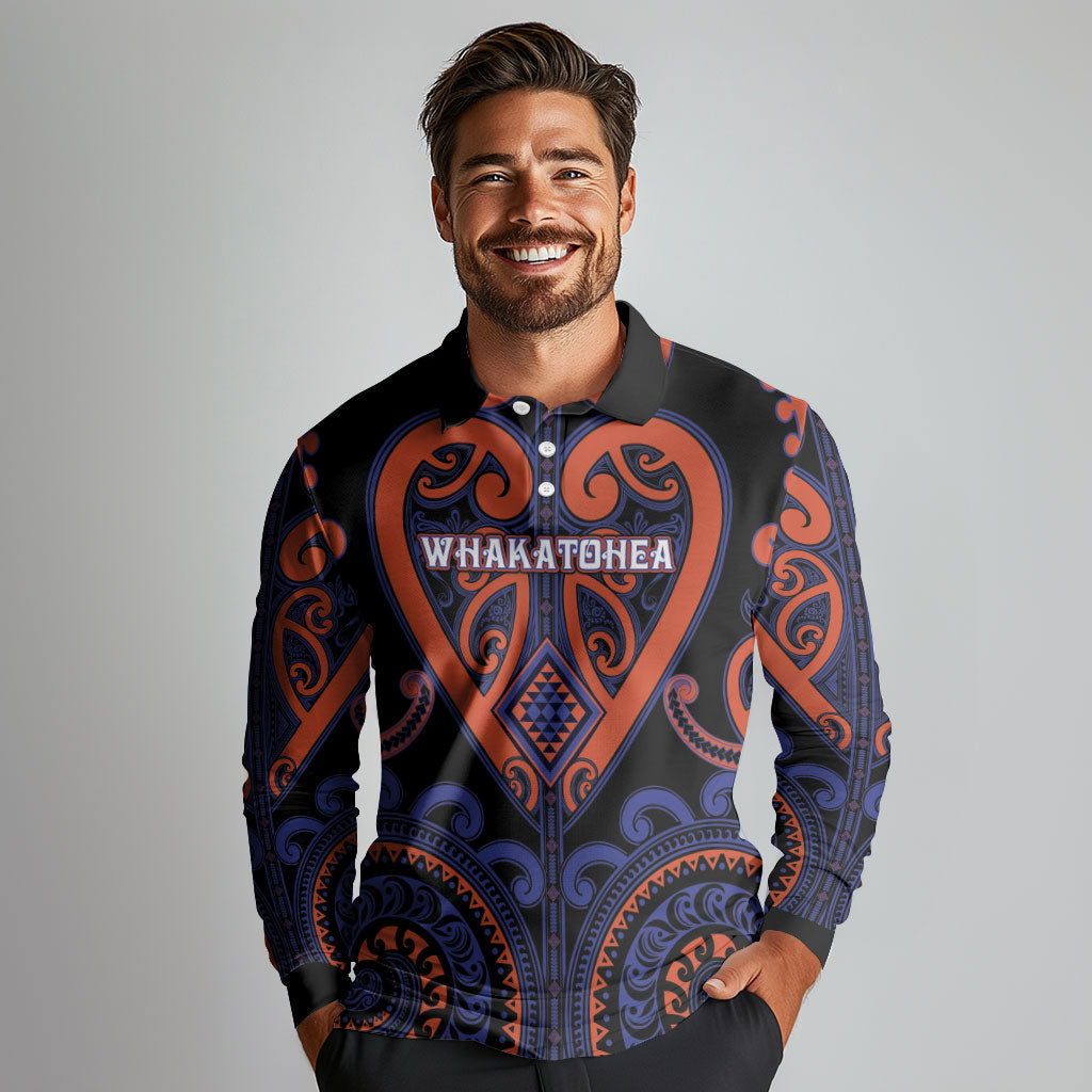 Custom Aotearoa Whakatohea Long Sleeve Polo Shirt Maori Tribal Pattern LT05 - Polynesian Pride