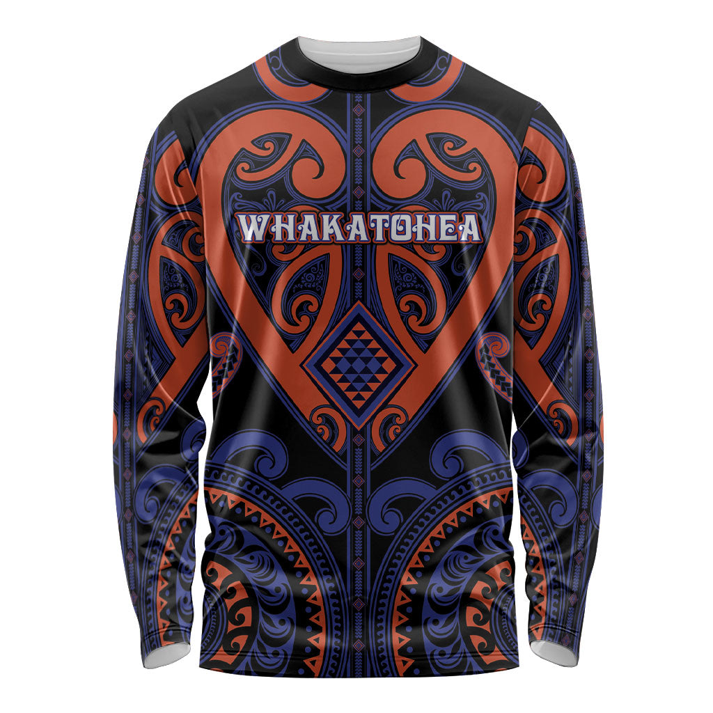 Custom Aotearoa Whakatohea Long Sleeve Shirt Maori Tribal Pattern LT05 Unisex Navy - Polynesian Pride