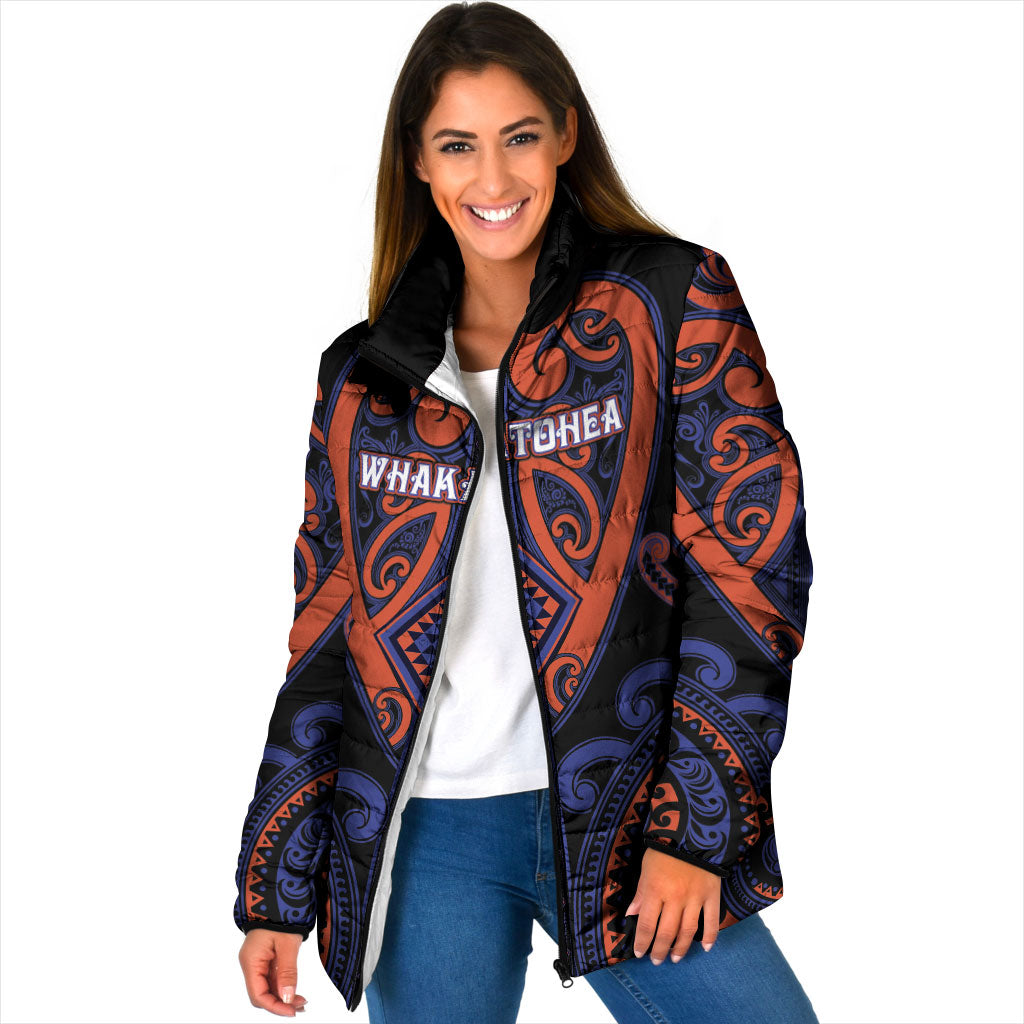 Custom Aotearoa Whakatohea Padded Jacket Maori Tribal Pattern LT05 Women Navy - Polynesian Pride
