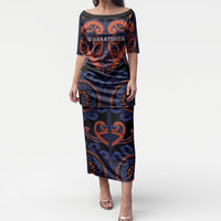 Custom Aotearoa Whakatohea Puletasi Maori Tribal Pattern LT05 Long Dress Navy - Polynesian Pride