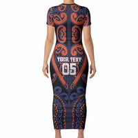 Custom Aotearoa Whakatohea Short Sleeve Bodycon Dress Maori Tribal Pattern LT05 - Polynesian Pride