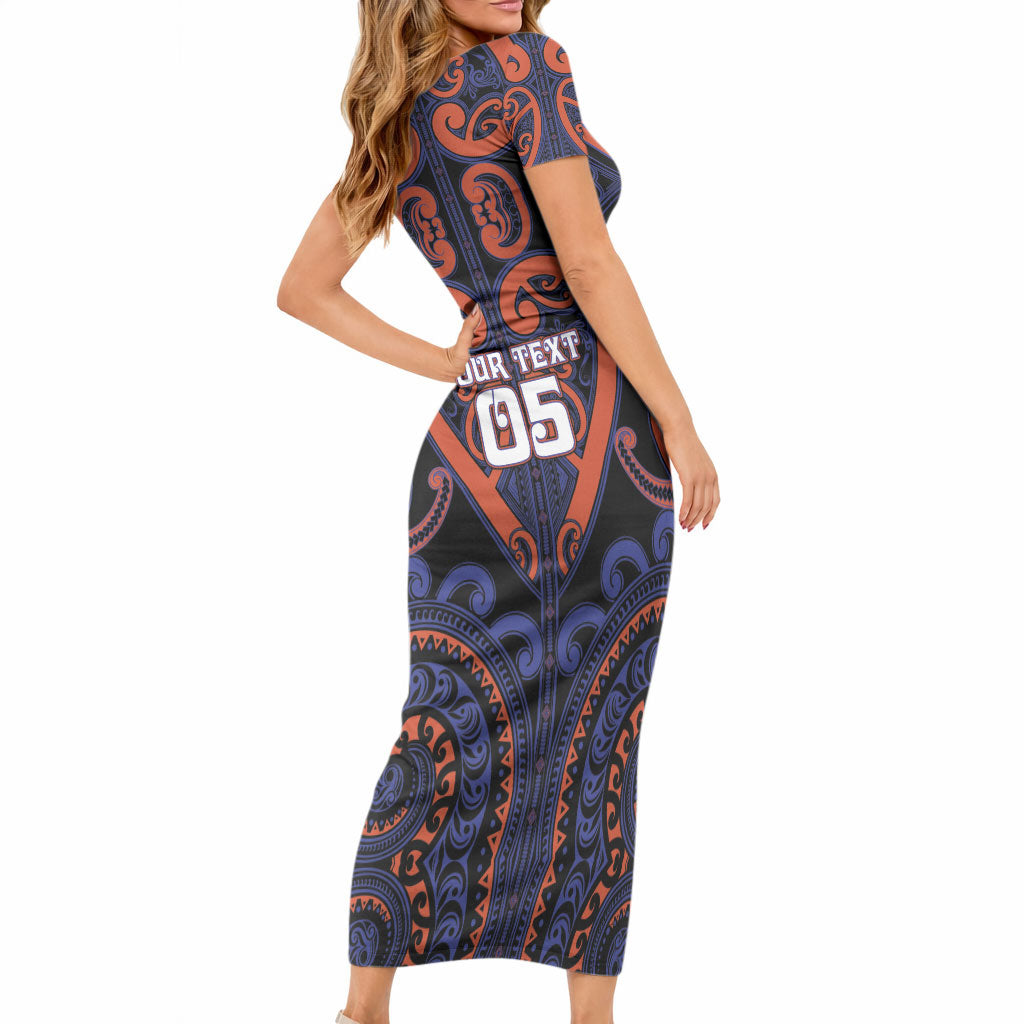 Custom Aotearoa Whakatohea Short Sleeve Bodycon Dress Maori Tribal Pattern LT05 - Polynesian Pride