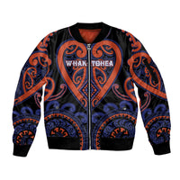Custom Aotearoa Whakatohea Sleeve Zip Bomber Jacket Maori Tribal Pattern LT05 Unisex Navy - Polynesian Pride