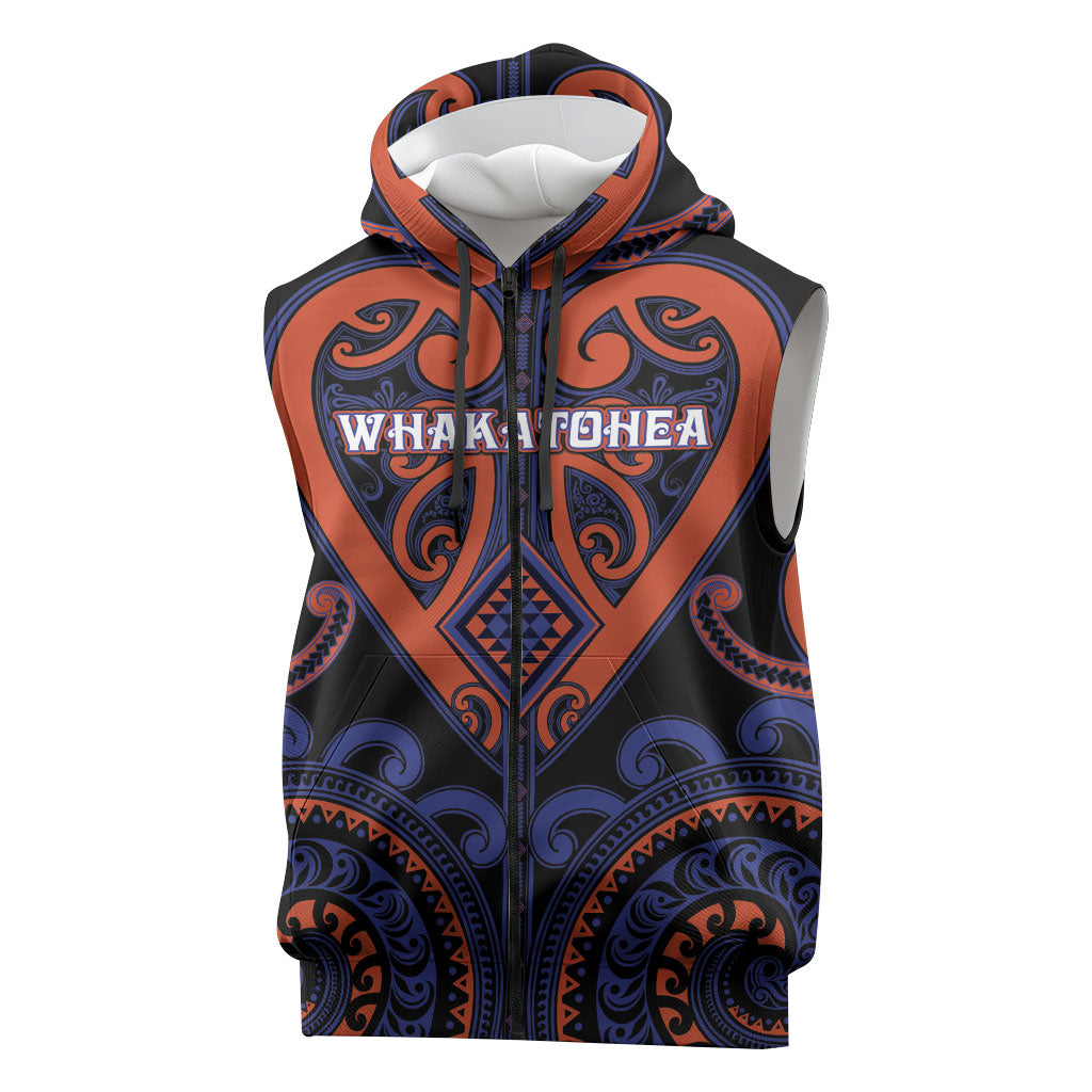 Custom Aotearoa Whakatohea Sleeveless Zip Hoodie Maori Tribal Pattern LT05 Navy - Polynesian Pride
