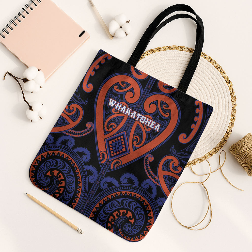 Aotearoa Whakatohea Tote Bag Maori Tribal Pattern LT05 Black Strap One Size Navy - Polynesian Pride