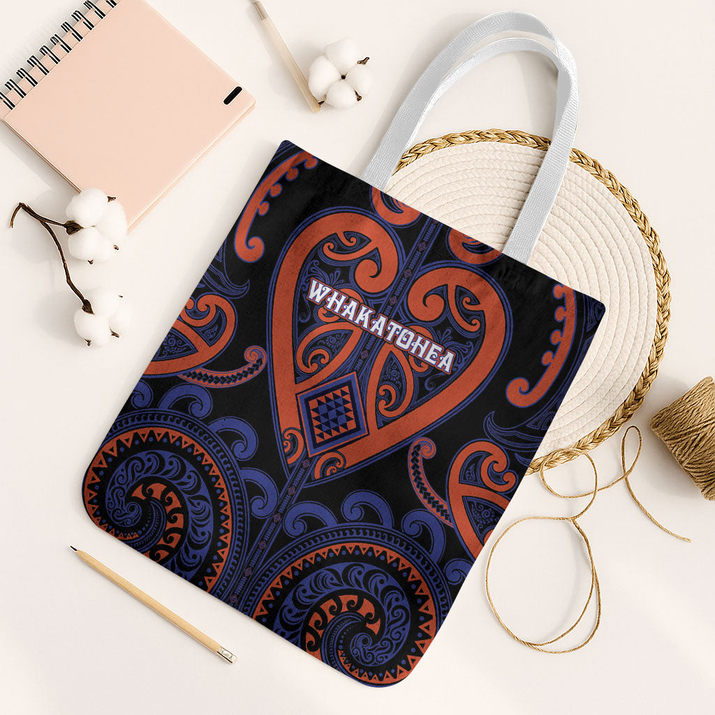 Aotearoa Whakatohea Tote Bag Maori Tribal Pattern LT05 White Strap One Size Navy - Polynesian Pride