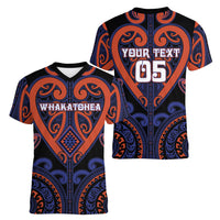 Custom Aotearoa Whakatohea Women V-Neck T-Shirt Maori Tribal Pattern LT05 - Polynesian Pride