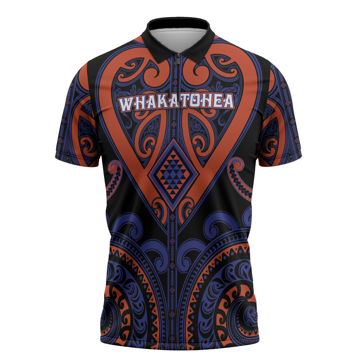 Custom Aotearoa Whakatohea Zipper Polo Shirt Maori Tribal Pattern LT05 Navy - Polynesian Pride