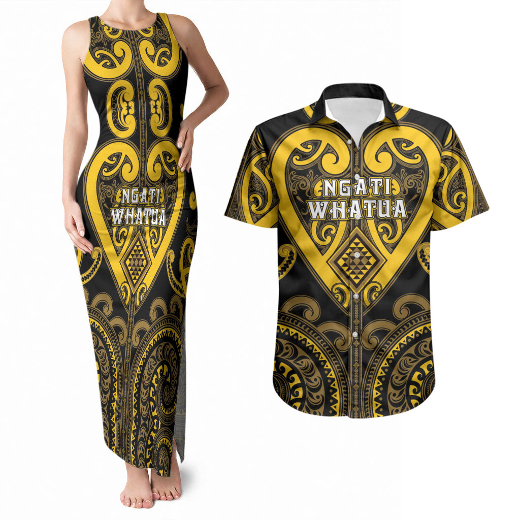 Custom Aotearoa Ngati Whatua Couples Matching Tank Maxi Dress and Hawaiian Shirt Maori Tribal Pattern