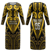 Custom Aotearoa Ngati Whatua Family Matching Long Sleeve Bodycon Dress and Hawaiian Shirt Maori Tribal Pattern LT05 Mom's Dress Yellow - Polynesian Pride