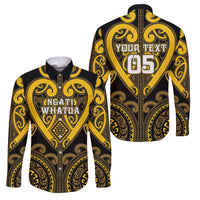 Custom Aotearoa Ngati Whatua Family Matching Off Shoulder Maxi Dress and Hawaiian Shirt Maori Tribal Pattern LT05 Dad's Shirt - Long Sleeve Yellow - Polynesian Pride
