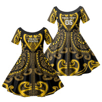 Custom Aotearoa Ngati Whatua Family Matching Off Shoulder Maxi Dress and Hawaiian Shirt Maori Tribal Pattern LT05 Daughter's Dress Yellow - Polynesian Pride