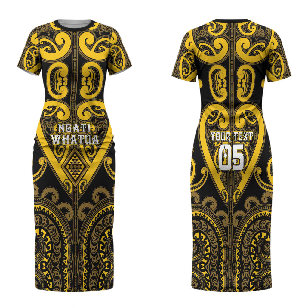 Custom Aotearoa Ngati Whatua Family Matching Short Sleeve Bodycon Dress and Hawaiian Shirt Maori Tribal Pattern LT05 Mom's Dress Yellow - Polynesian Pride
