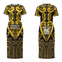 Custom Aotearoa Ngati Whatua Family Matching Short Sleeve Bodycon Dress and Hawaiian Shirt Maori Tribal Pattern LT05 Mom's Dress Yellow - Polynesian Pride
