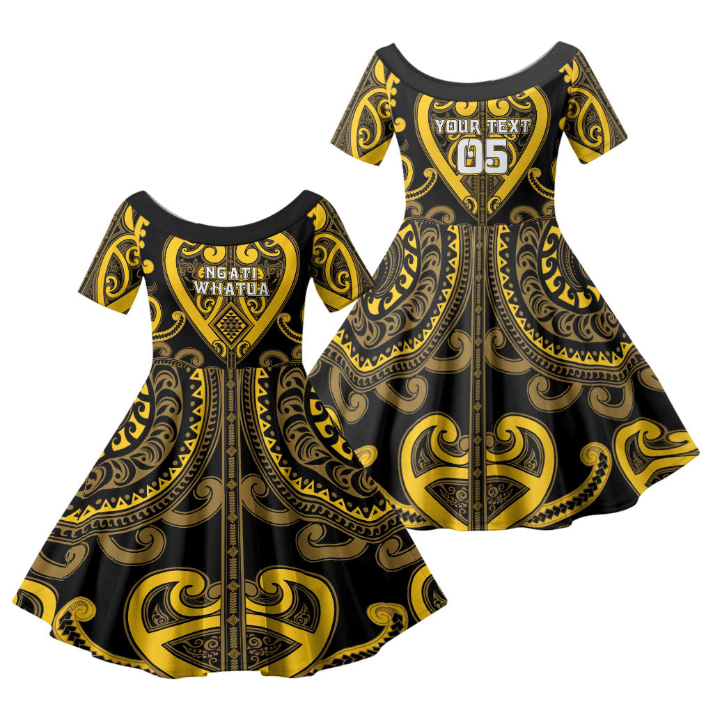Custom Aotearoa Ngati Whatua Family Matching Summer Maxi Dress and Hawaiian Shirt Maori Tribal Pattern LT05 Daughter's Dress Yellow - Polynesian Pride