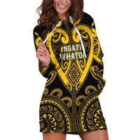 Custom Aotearoa Ngati Whatua Hoodie Dress Maori Tribal Pattern LT05 Yellow - Polynesian Pride