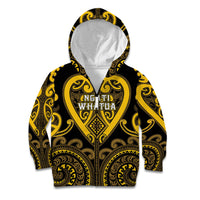 Custom Aotearoa Ngati Whatua Kid Hoodie Maori Tribal Pattern LT05 Zip Hoodie Yellow - Polynesian Pride