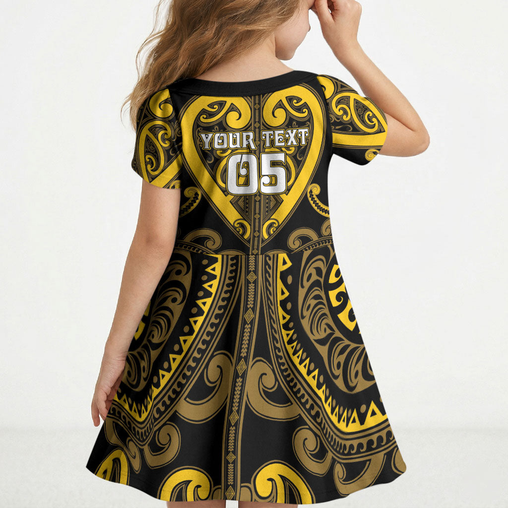 Custom Aotearoa Ngati Whatua Kid Short Sleeve Dress Maori Tribal Pattern LT05 - Polynesian Pride