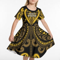 Custom Aotearoa Ngati Whatua Kid Short Sleeve Dress Maori Tribal Pattern LT05 - Polynesian Pride
