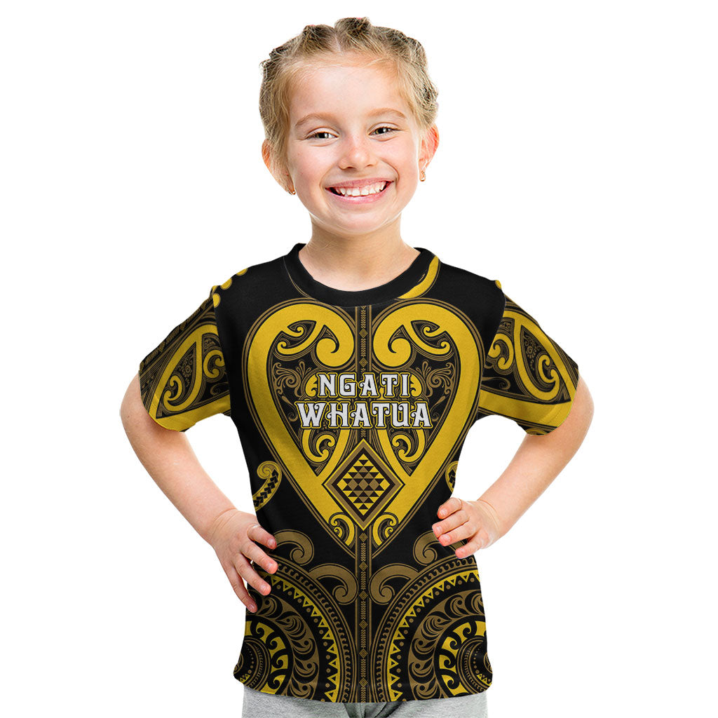 Custom Aotearoa Ngati Whatua Kid T Shirt Maori Tribal Pattern LT05 Yellow - Polynesian Pride