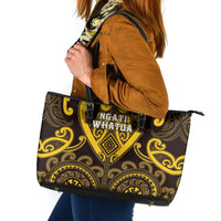 Aotearoa Ngati Whatua Leather Tote Bag Maori Tribal Pattern LT05 Yellow - Polynesian Pride