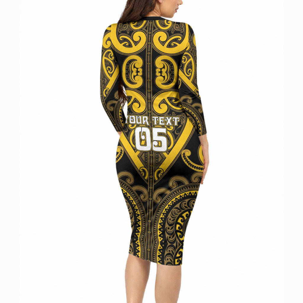 Custom Aotearoa Ngati Whatua Long Sleeve Bodycon Dress Maori Tribal Pattern LT05 - Polynesian Pride