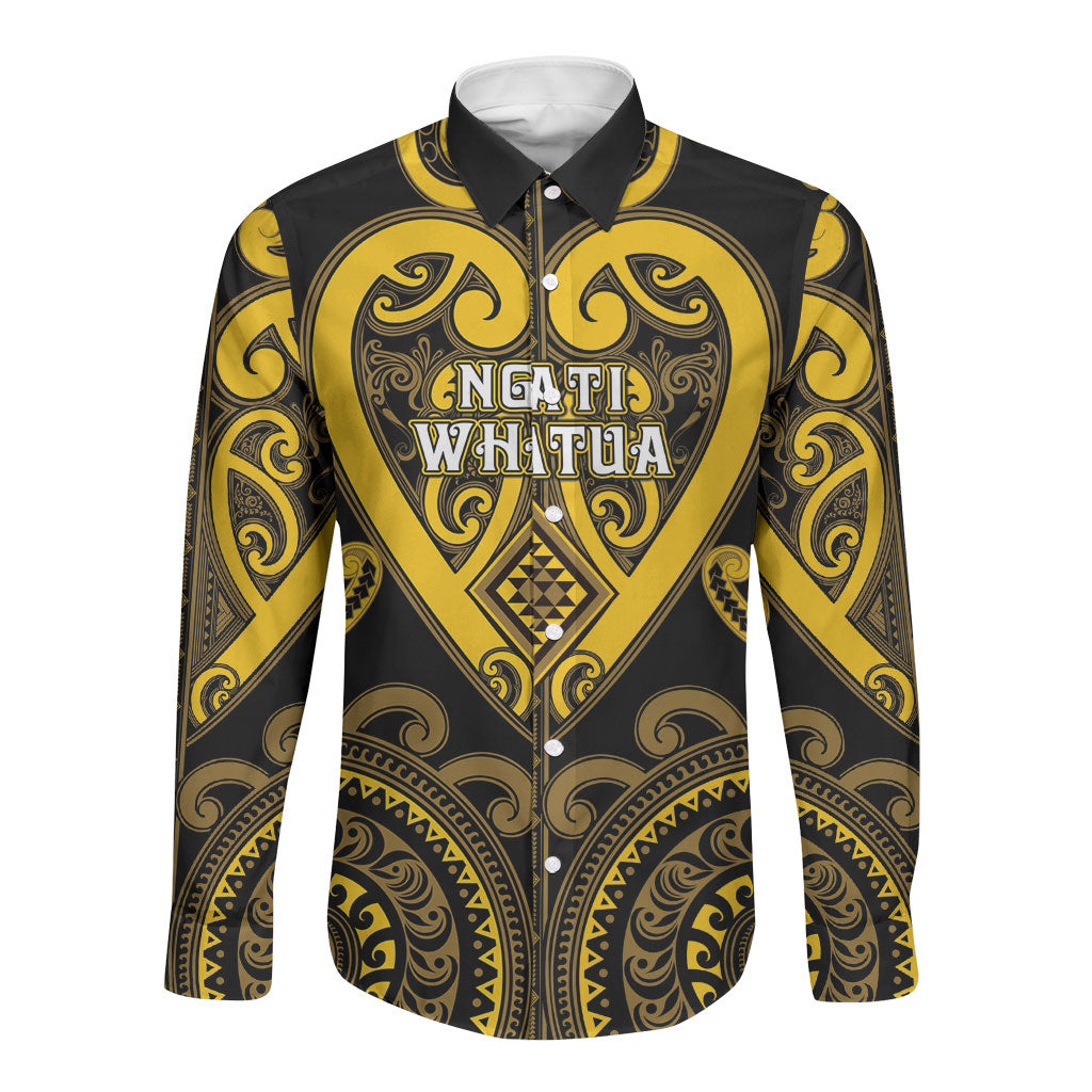 Custom Aotearoa Ngati Whatua Long Sleeve Button Shirt Maori Tribal Pattern LT05 Unisex Yellow - Polynesian Pride