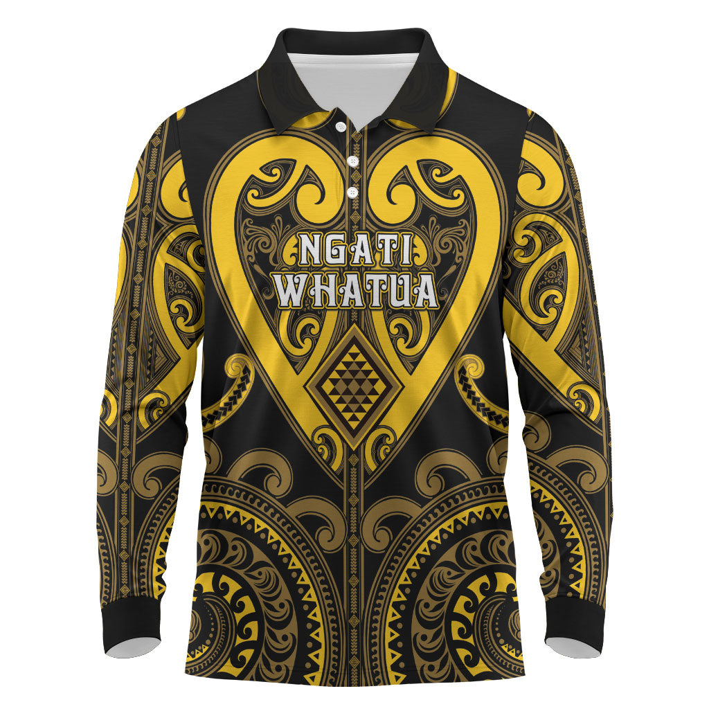 Custom Aotearoa Ngati Whatua Long Sleeve Polo Shirt Maori Tribal Pattern LT05 Yellow - Polynesian Pride