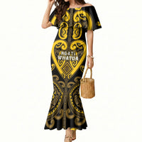 Custom Aotearoa Ngati Whatua Mermaid Dress Maori Tribal Pattern LT05 Women Yellow - Polynesian Pride