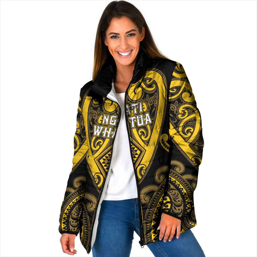 Custom Aotearoa Ngati Whatua Padded Jacket Maori Tribal Pattern LT05 Women Yellow - Polynesian Pride