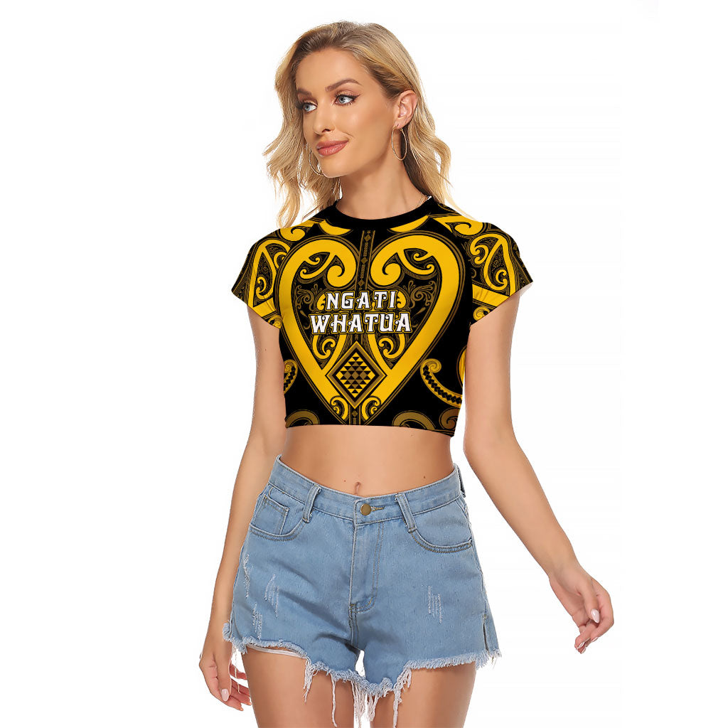 Custom Aotearoa Ngati Whatua Raglan Cropped T Shirt Maori Tribal Pattern LT05 Female Yellow - Polynesian Pride