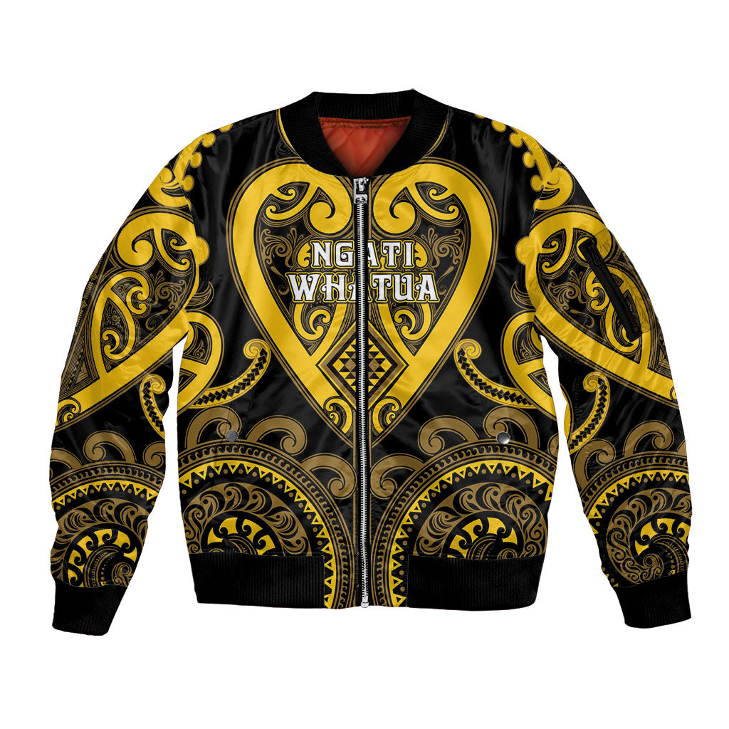 Custom Aotearoa Ngati Whatua Sleeve Zip Bomber Jacket Maori Tribal Pattern LT05 Unisex Yellow - Polynesian Pride