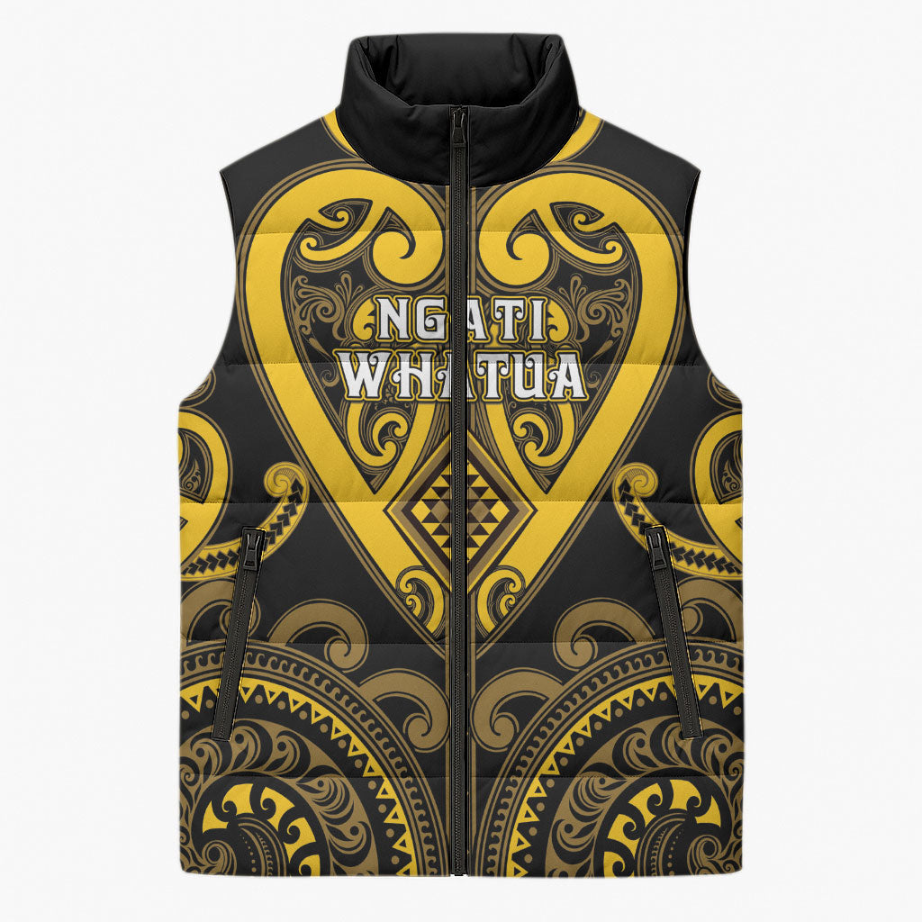 Custom Aotearoa Ngati Whatua Sleeveless Puffer Jacket Maori Tribal Pattern LT05 Unisex Yellow - Polynesian Pride