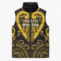 Custom Aotearoa Ngati Whatua Sleeveless Puffer Jacket Maori Tribal Pattern LT05 Unisex Yellow - Polynesian Pride