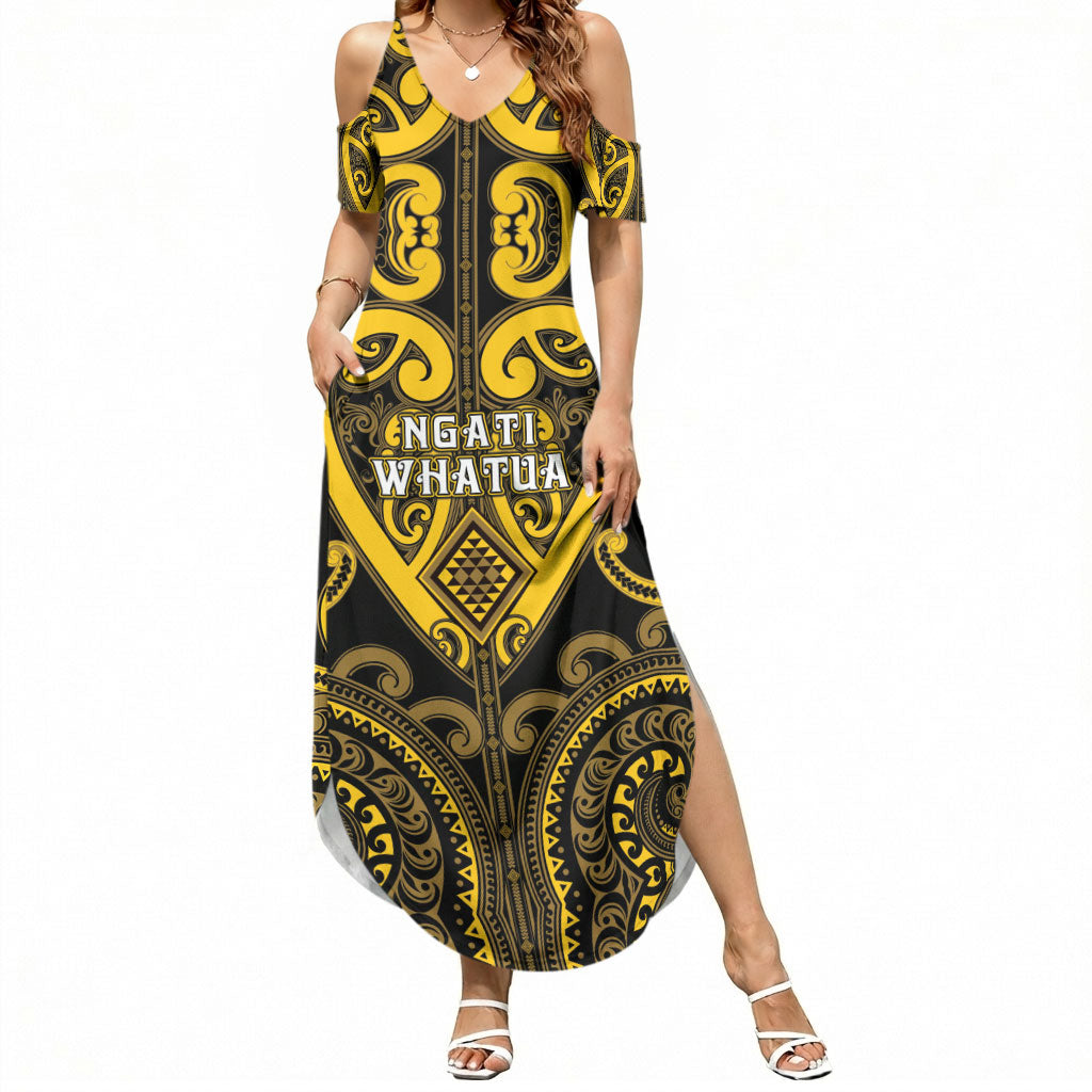 Custom Aotearoa Ngati Whatua Summer Maxi Dress Maori Tribal Pattern LT05 Women Yellow - Polynesian Pride