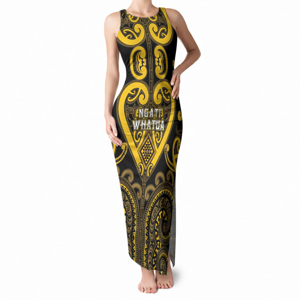 Custom Aotearoa Ngati Whatua Tank Maxi Dress Maori Tribal Pattern LT05 Women Yellow - Polynesian Pride