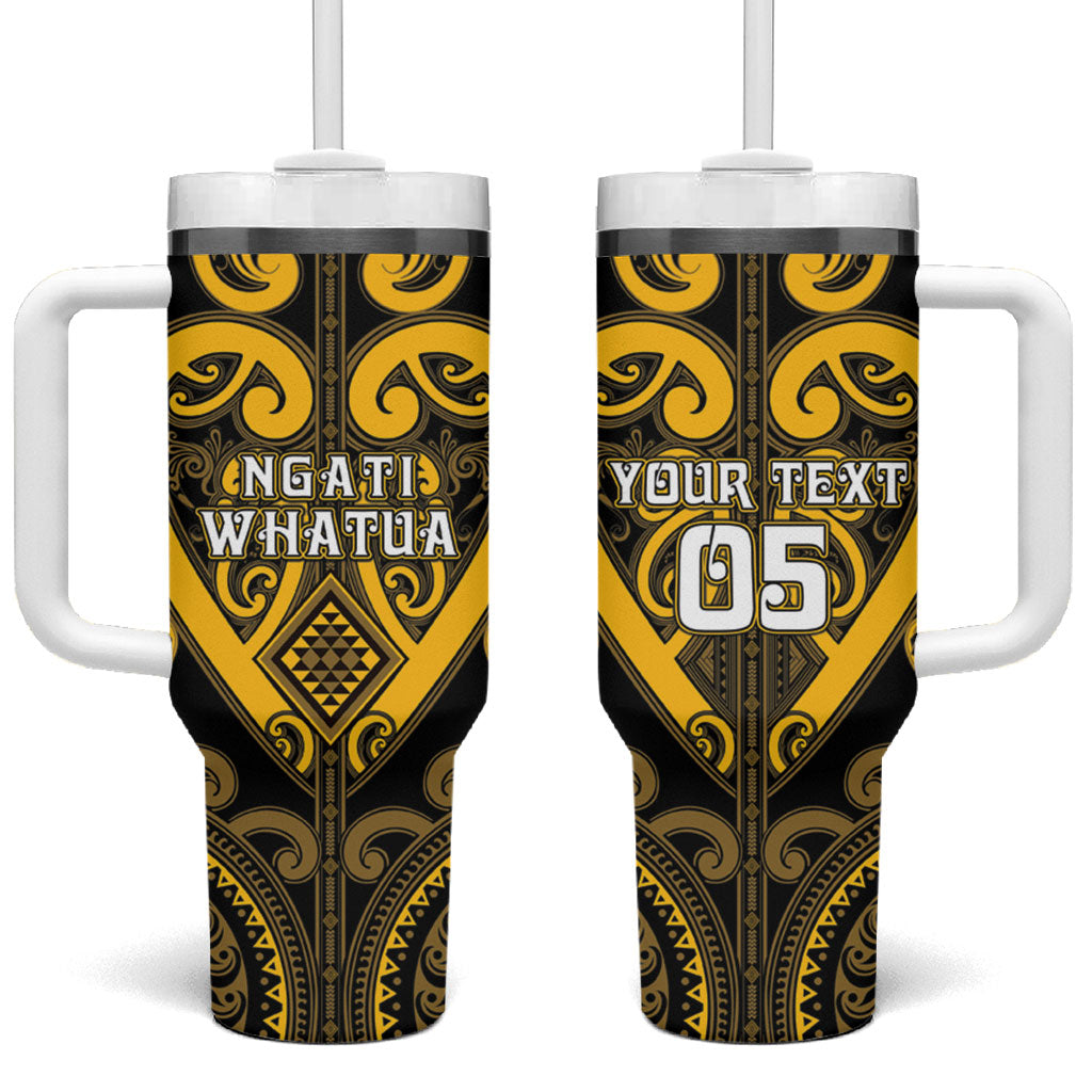 Custom Aotearoa Ngati Whatua Tumbler With Handle Maori Tribal Pattern LT05 One Size: 40 oz Yellow - Polynesian Pride