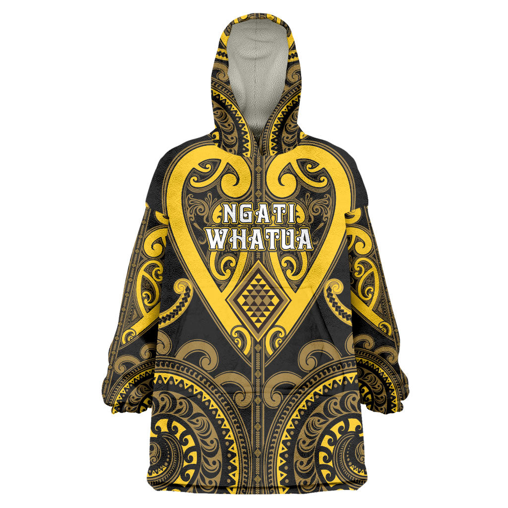Custom Aotearoa Ngati Whatua Wearable Blanket Hoodie Maori Tribal Pattern LT05 One Size Yellow - Polynesian Pride