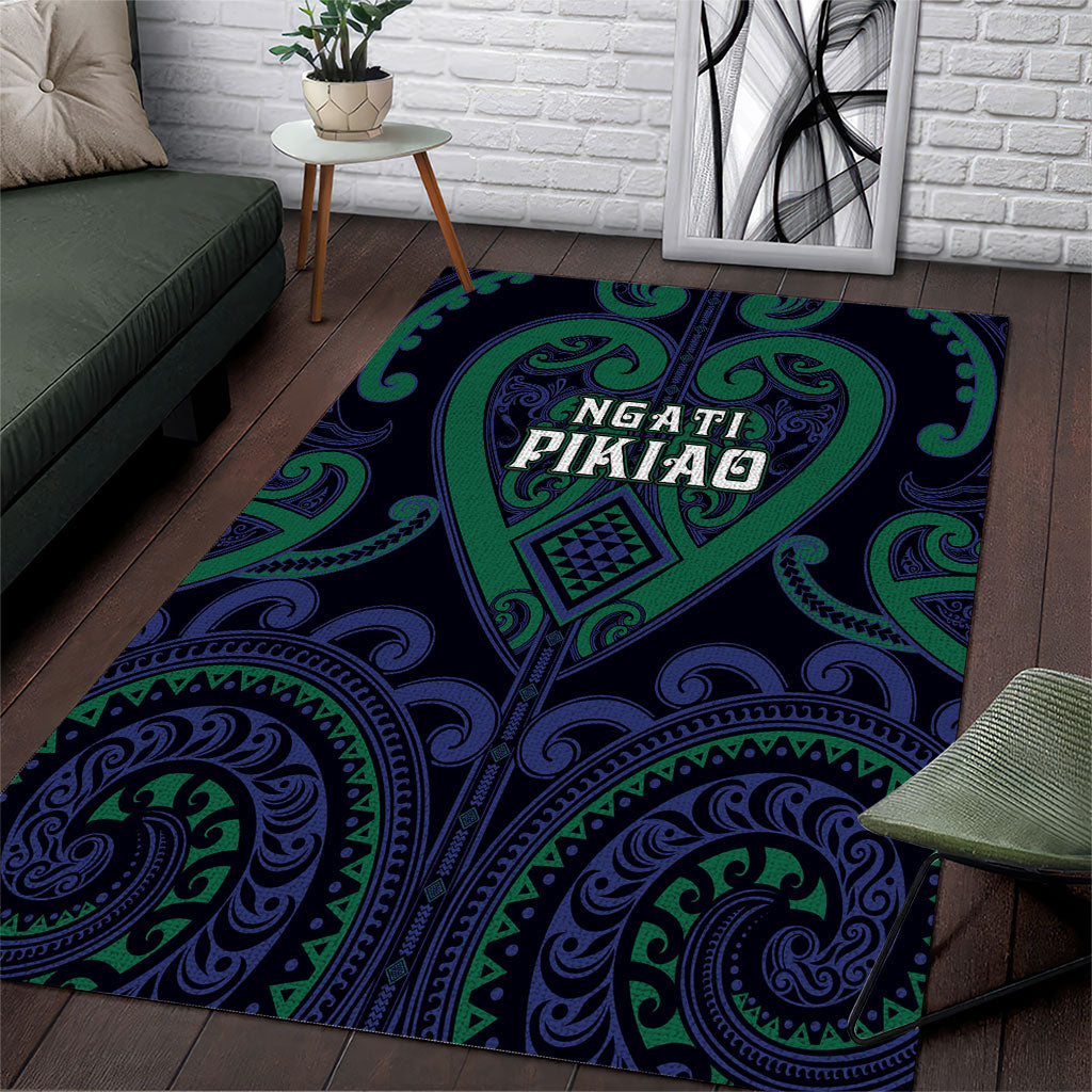 Aotearoa Ngati Pikiao Area Rug Maori Tribal Pattern LT05 Green - Polynesian Pride