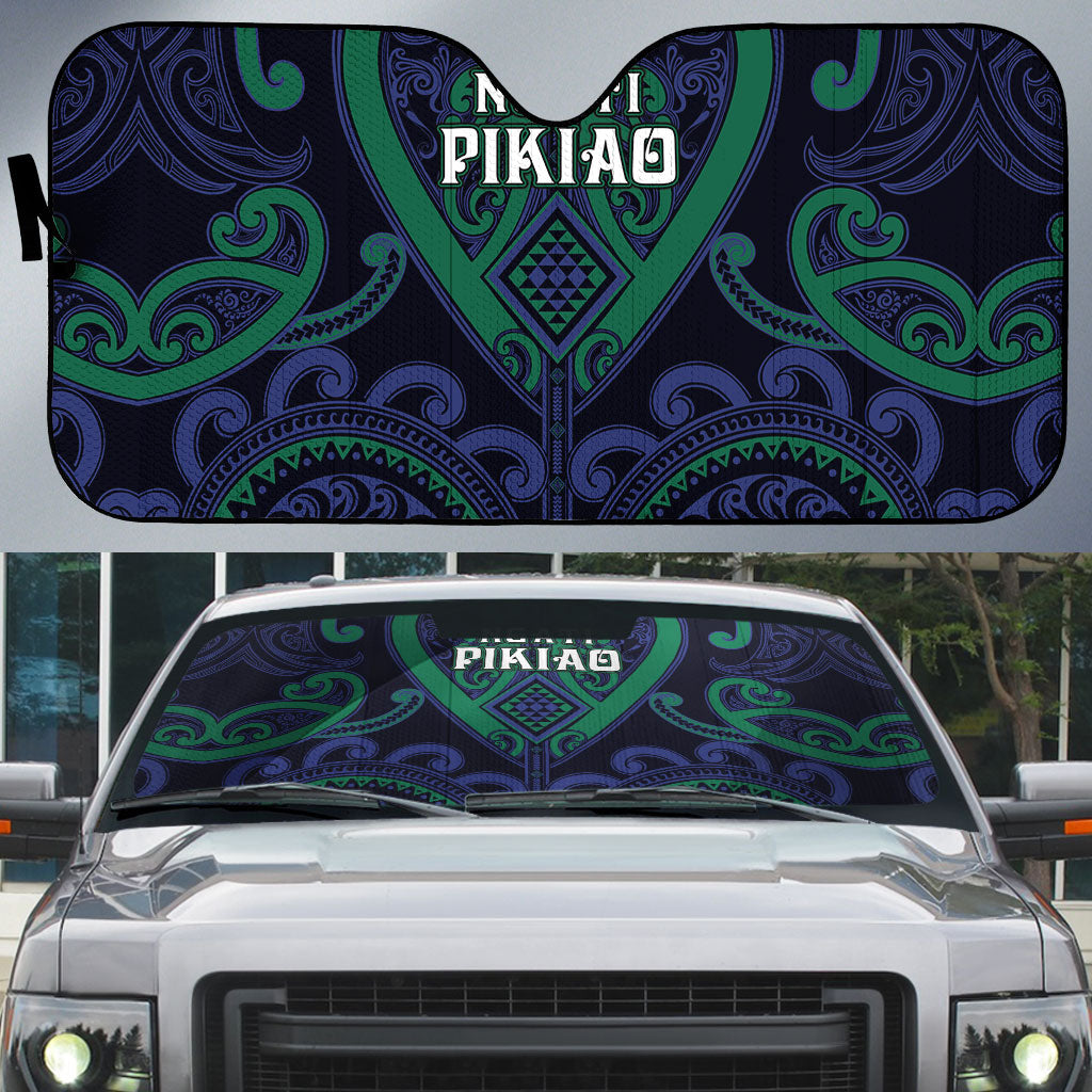 Aotearoa Ngati Pikiao Auto Sun Shade Maori Tribal Pattern LT05 Green - Polynesian Pride
