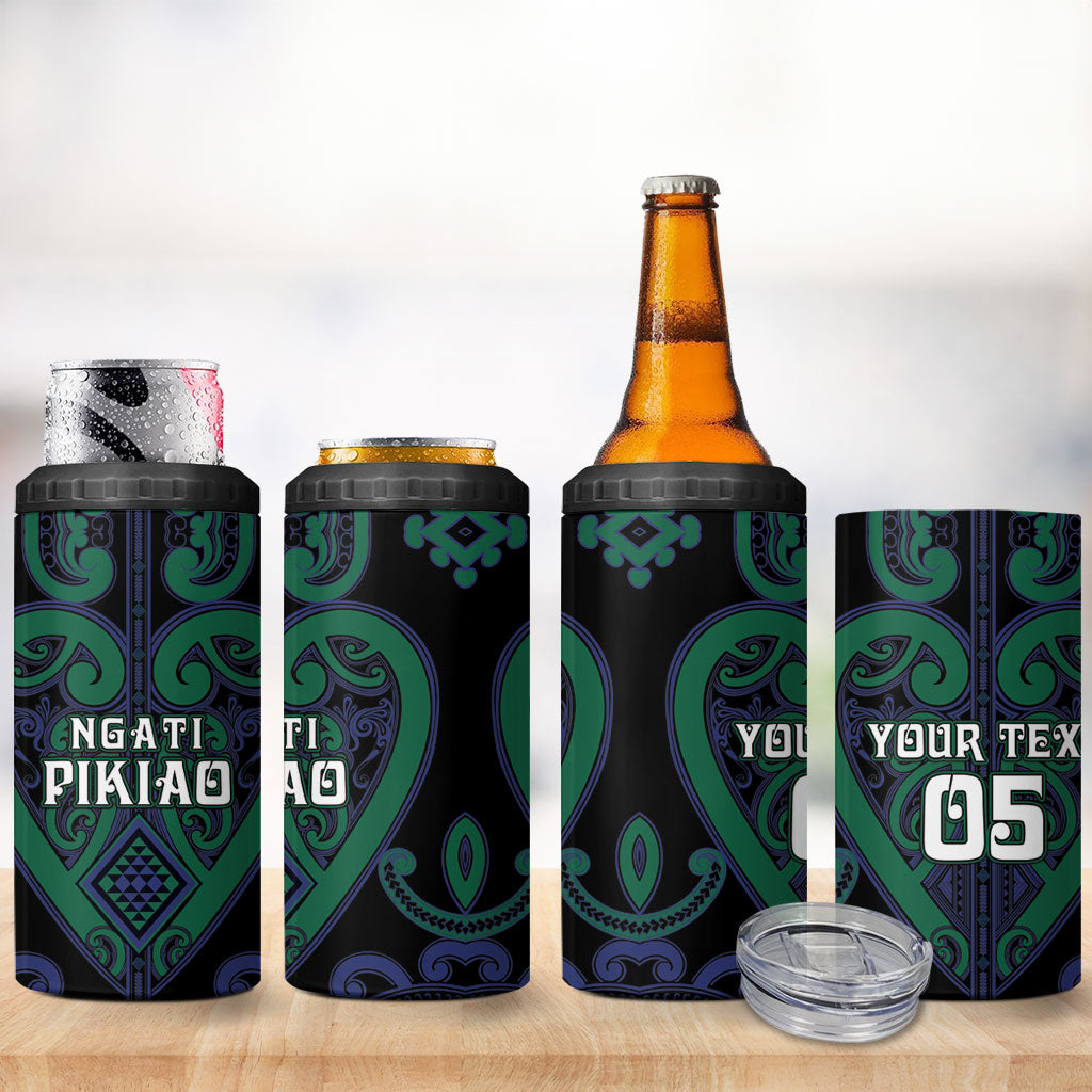 Custom Aotearoa Ngati Pikiao 4 in 1 Can Cooler Tumbler Maori Tribal Pattern LT05 - Polynesian Pride