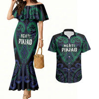 Custom Aotearoa Ngati Pikiao Couples Matching Mermaid Dress and Hawaiian Shirt Maori Tribal Pattern LT05 Green - Polynesian Pride